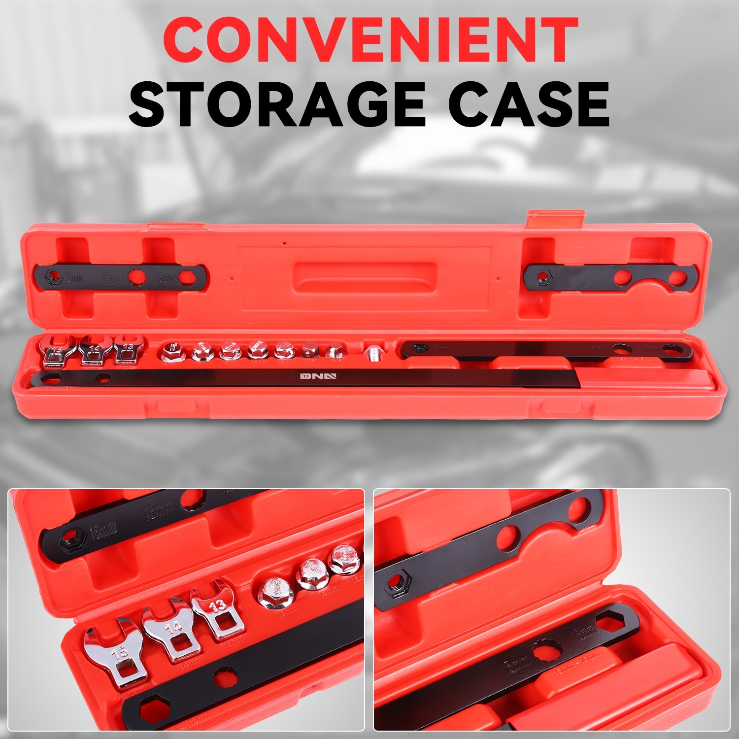 [16Pcs] 3/8″ Pulley Wrench Installation Removal Serpentine Belt Tool Set w/ Case