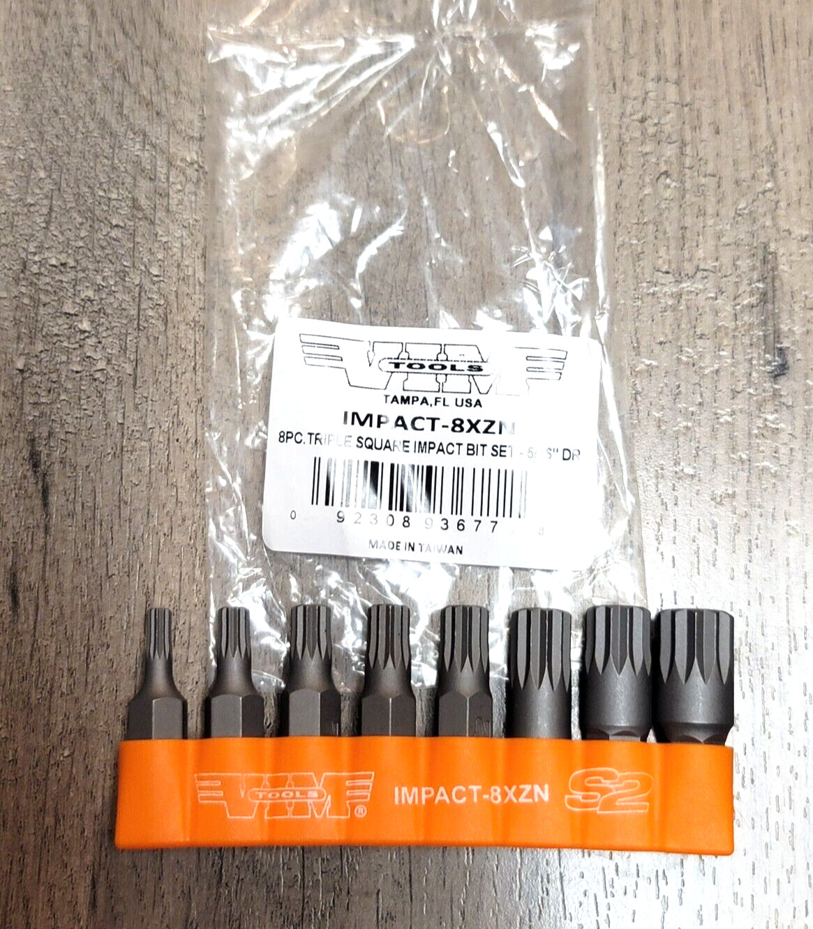 VIM Tools 8pc 5/16 Hex Tripple Square Bit Set for Hand Impact Driver IMPACT-8XZN