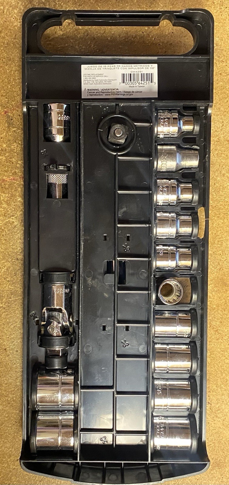 Power Torque rachet and socket set, 15 pc, Metric sockets, 1/2″ Drive Mdl GM4251