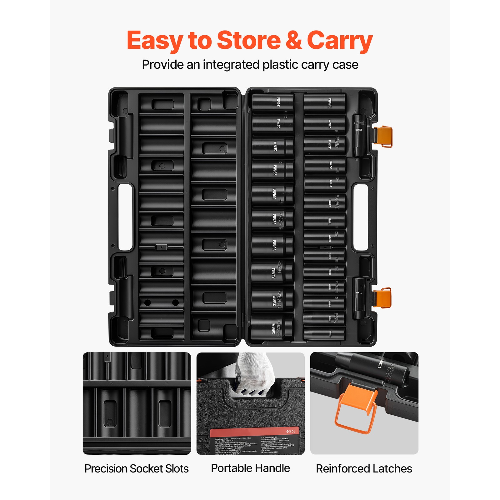 Uimoso 26-Piece 1/2″ Drive Impact Socket Set with 6-Point Design and Case