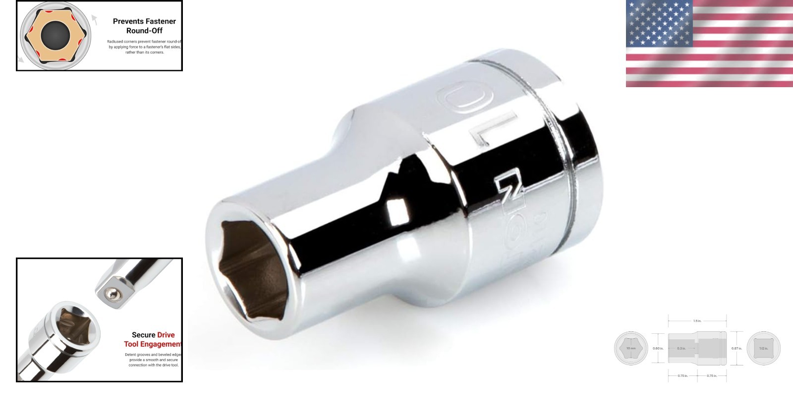 1/2 Inch Drive x 10 mm Shallow 6-Point Socket – Alloy Steel Quality