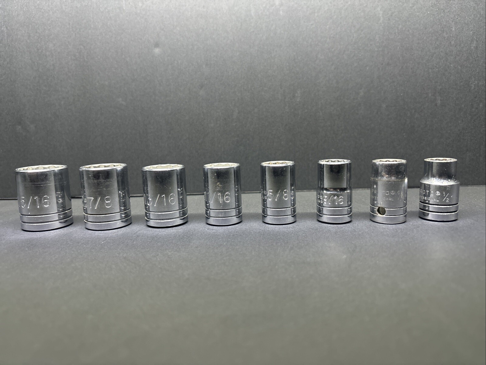 8 Proto 1/2″ Drive 7/8, 15/16, 13/16, 11/16, 9/16 SAE Sockets Chrome 12 Pt USA
