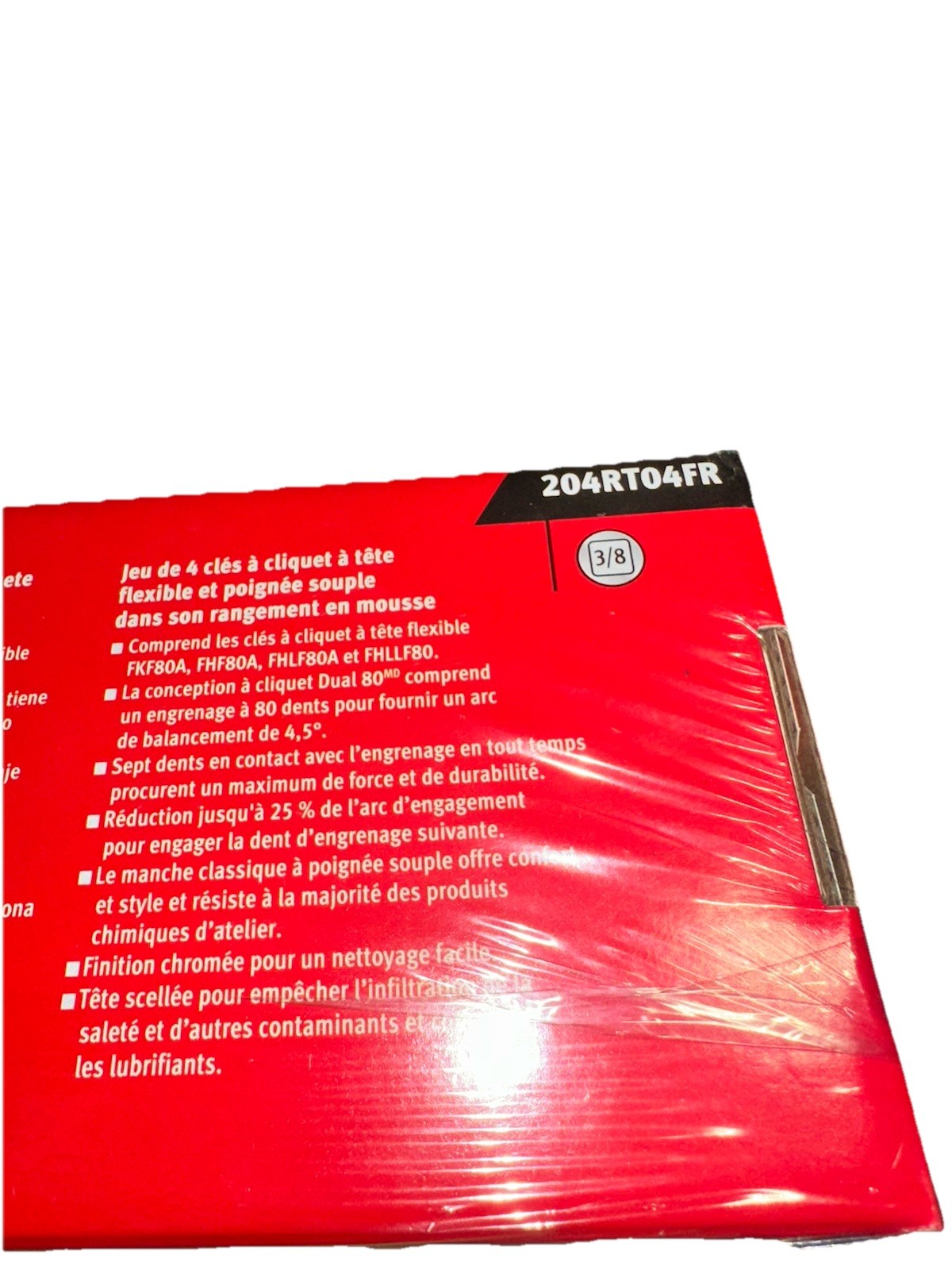 Snap On 4 pc 3/8″ Drive Dual 80 Soft Grip Flex-Head Ratchet Set 204RT04FR (RED)