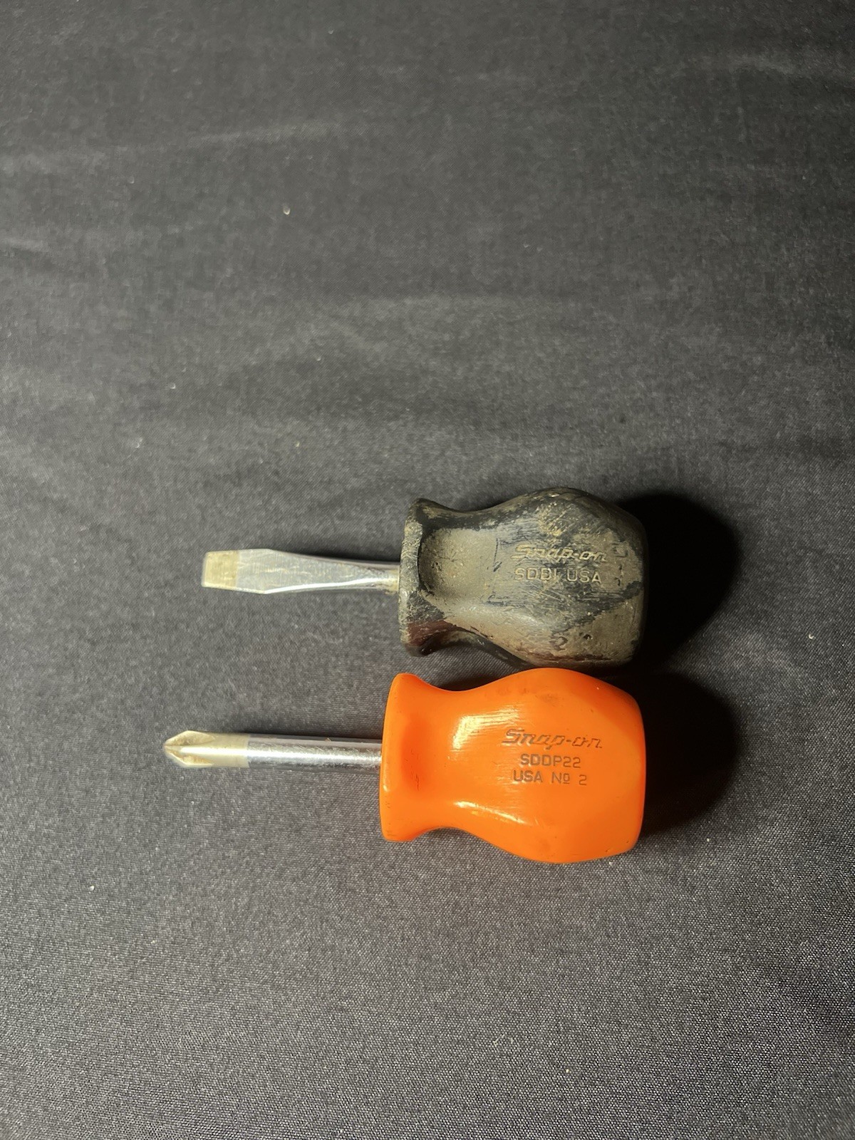 Snap On Tools ORIGINAL Stubby Screwdriver Set SDD1 & SDDP22 Orange/Black Handle