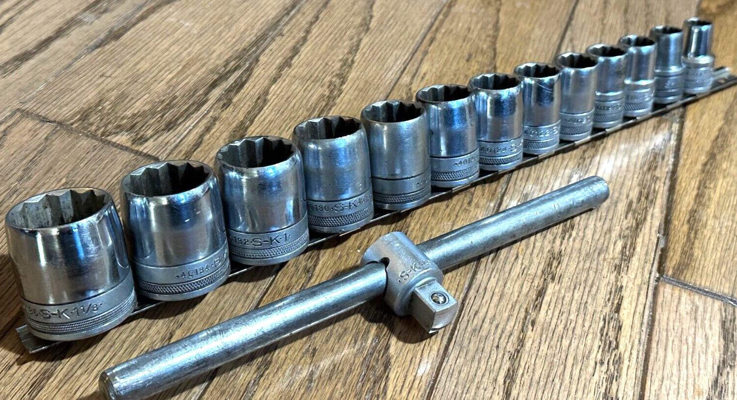 VTG SK Tools KNURLED Socket Set Shallow 1/2″ DR T Handle Breaker Bar Lot 12PT