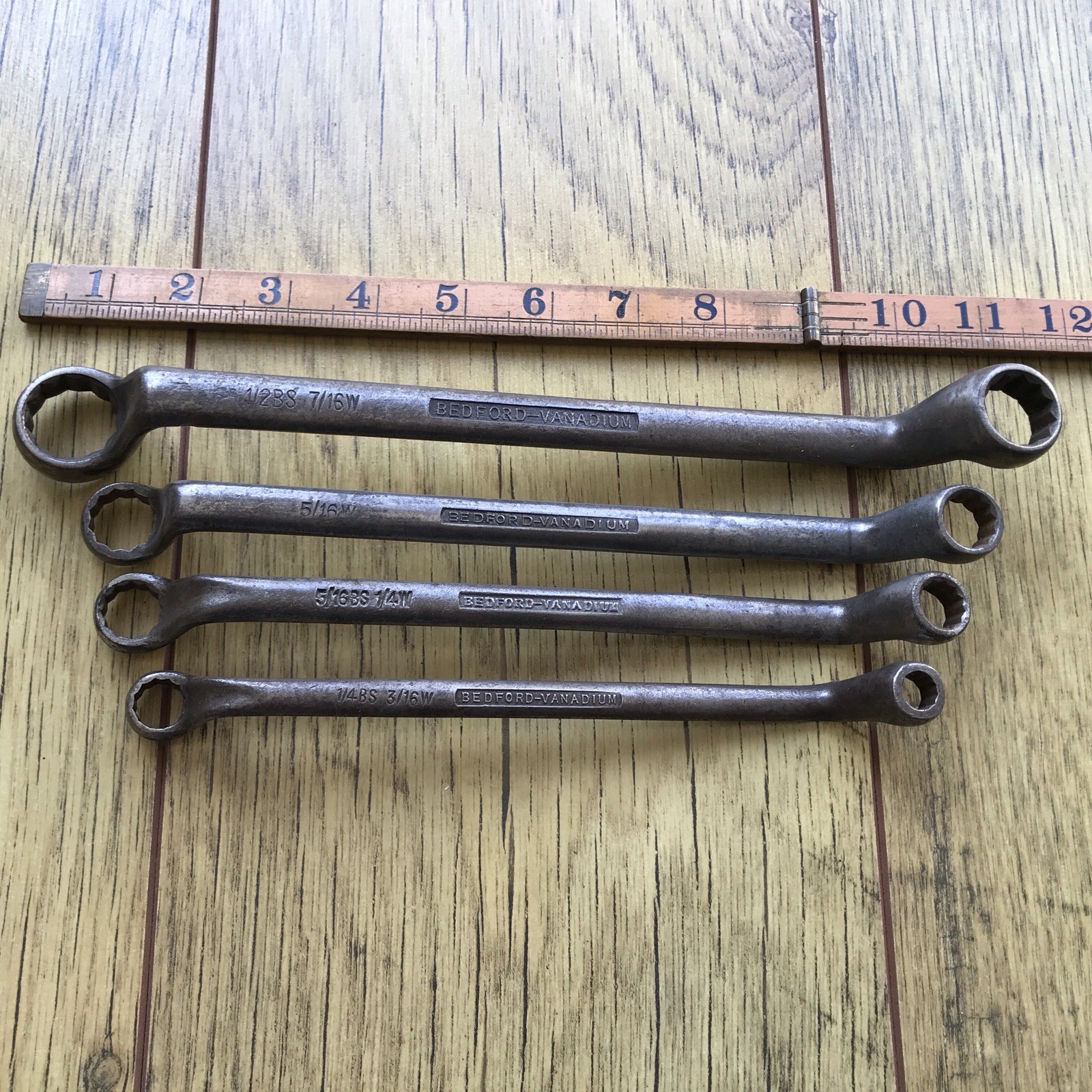 4 Vintage Bedford 1950s Ring Spanner’s 7/16” To 1/8” Whitworth. No 4.