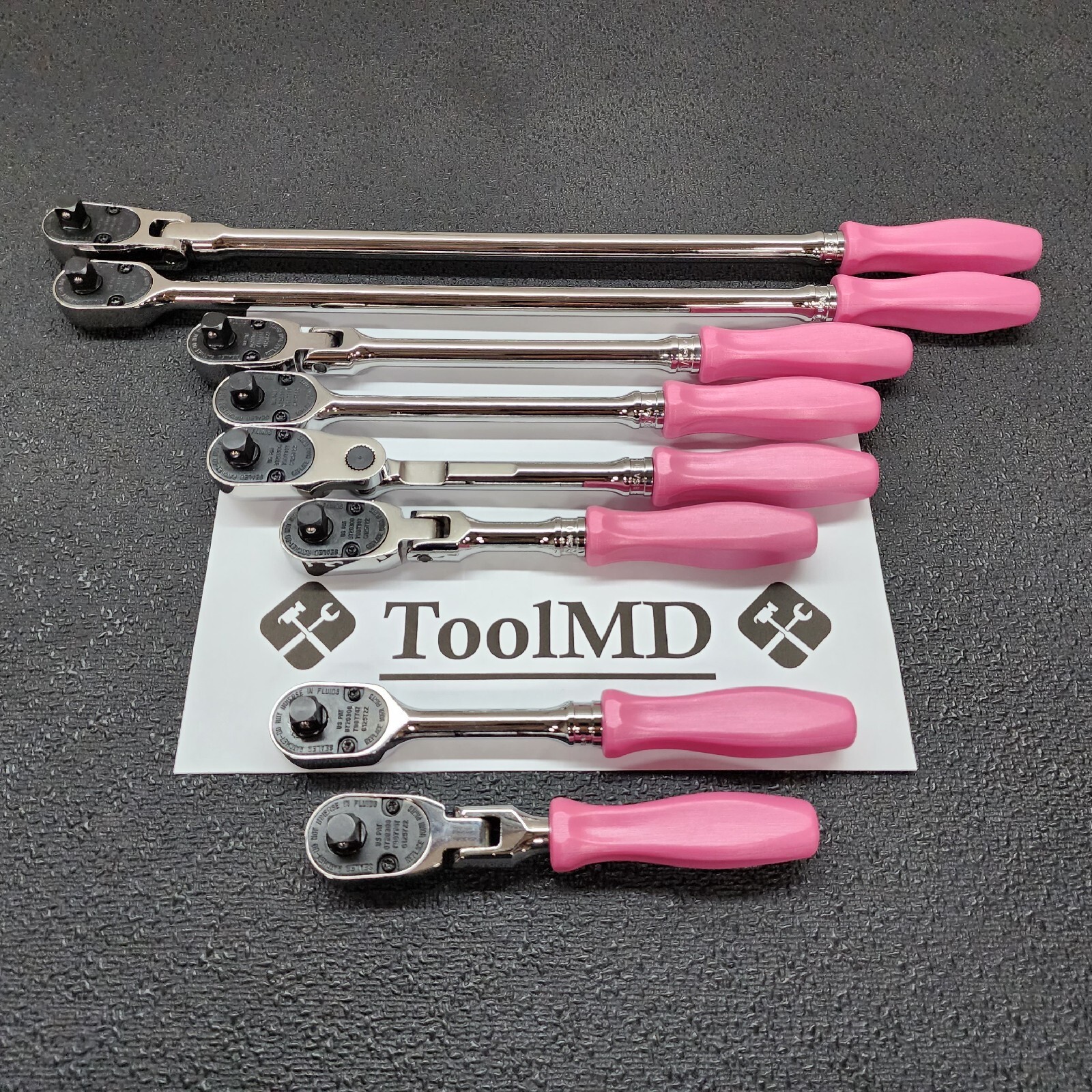 Snap-on Tools NEW 8pc PEARL PINK Hard Handle 3/8″ Drv Fixed Flex Ratchet Lot Set