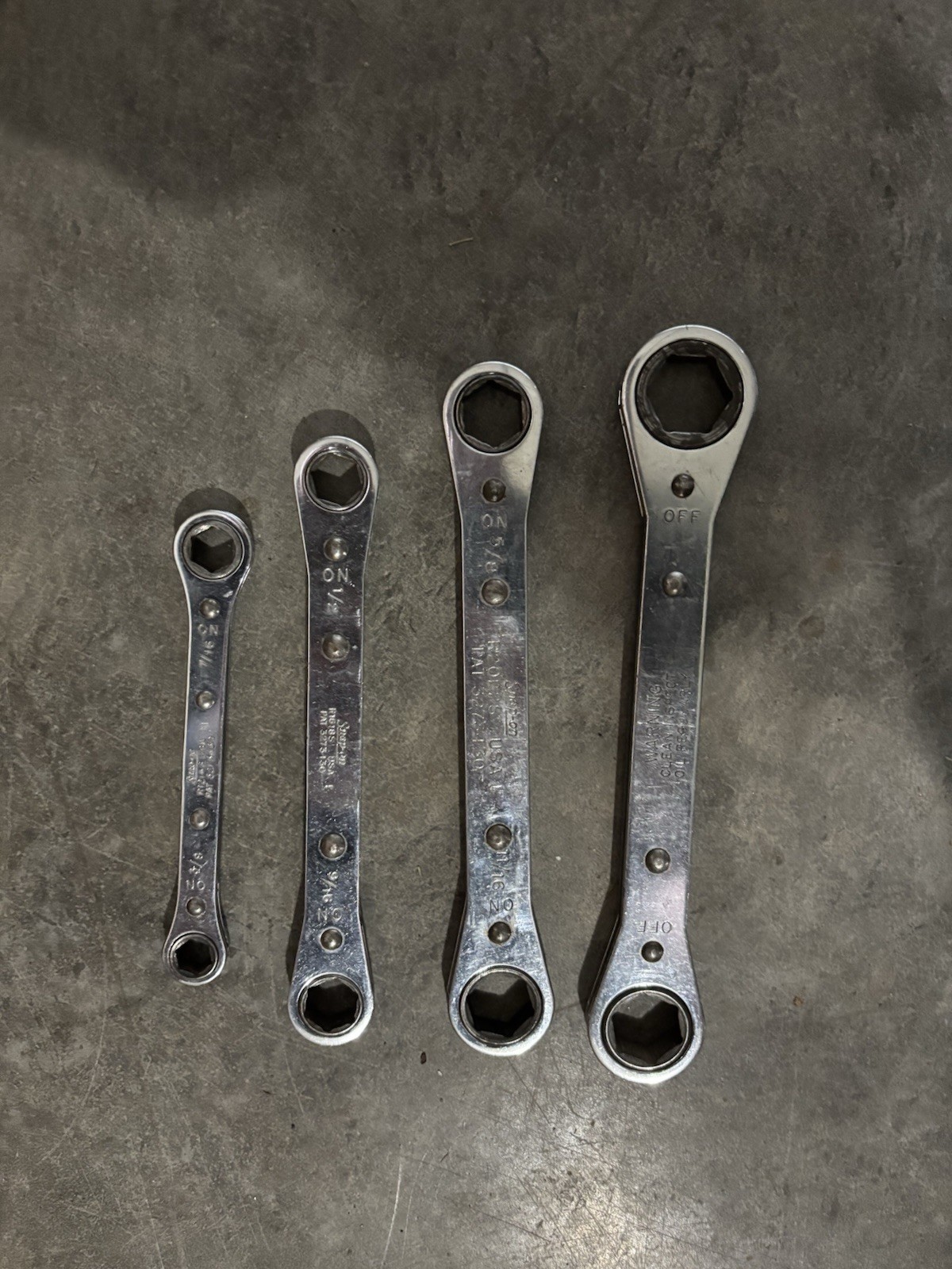 Snap-on 3/8 – 3/4 Open Ended Ratcheting Box Wrench Set