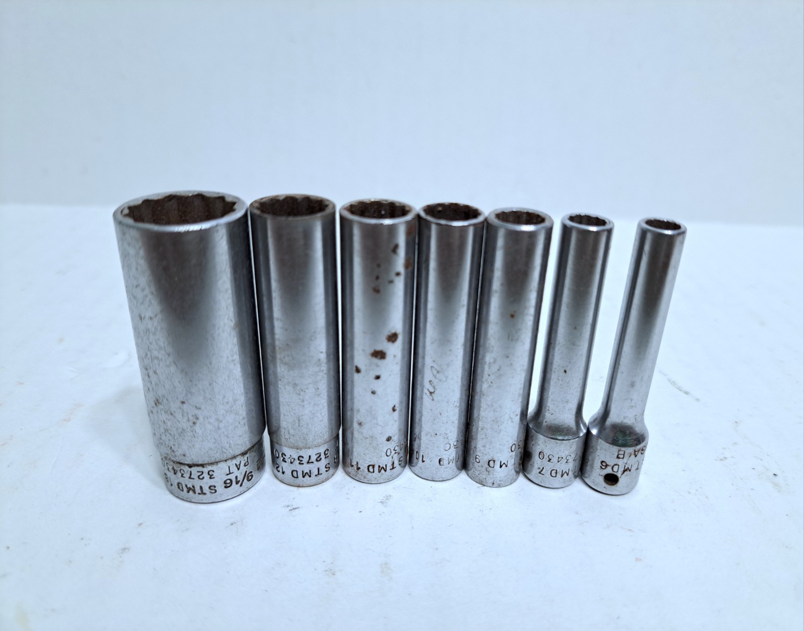 Snap On STMD Long Reach Sockets 9/16 3/8 11/32 5/16 9/32 7/32 3/16 Lot Set
