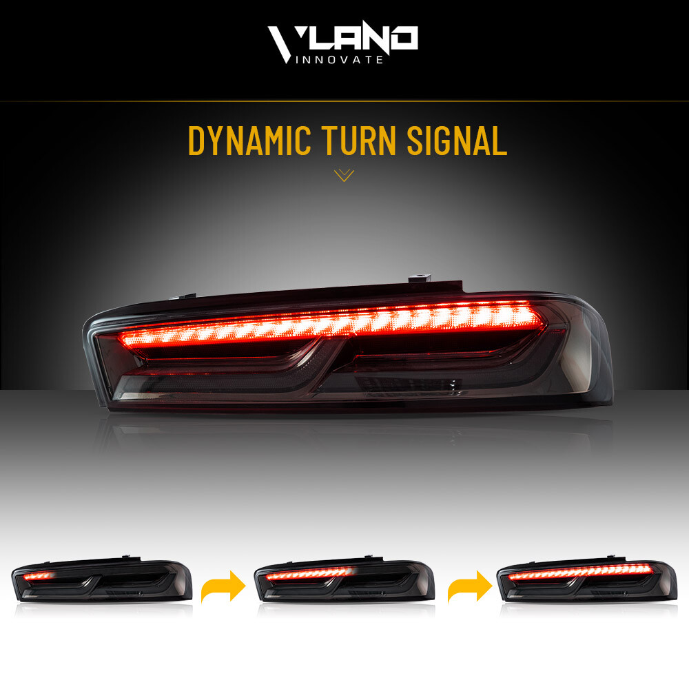 VLAND LED Tail Lights For Chevy Camaro 2016-2018 DRL FULL Smoke Red Signal Light