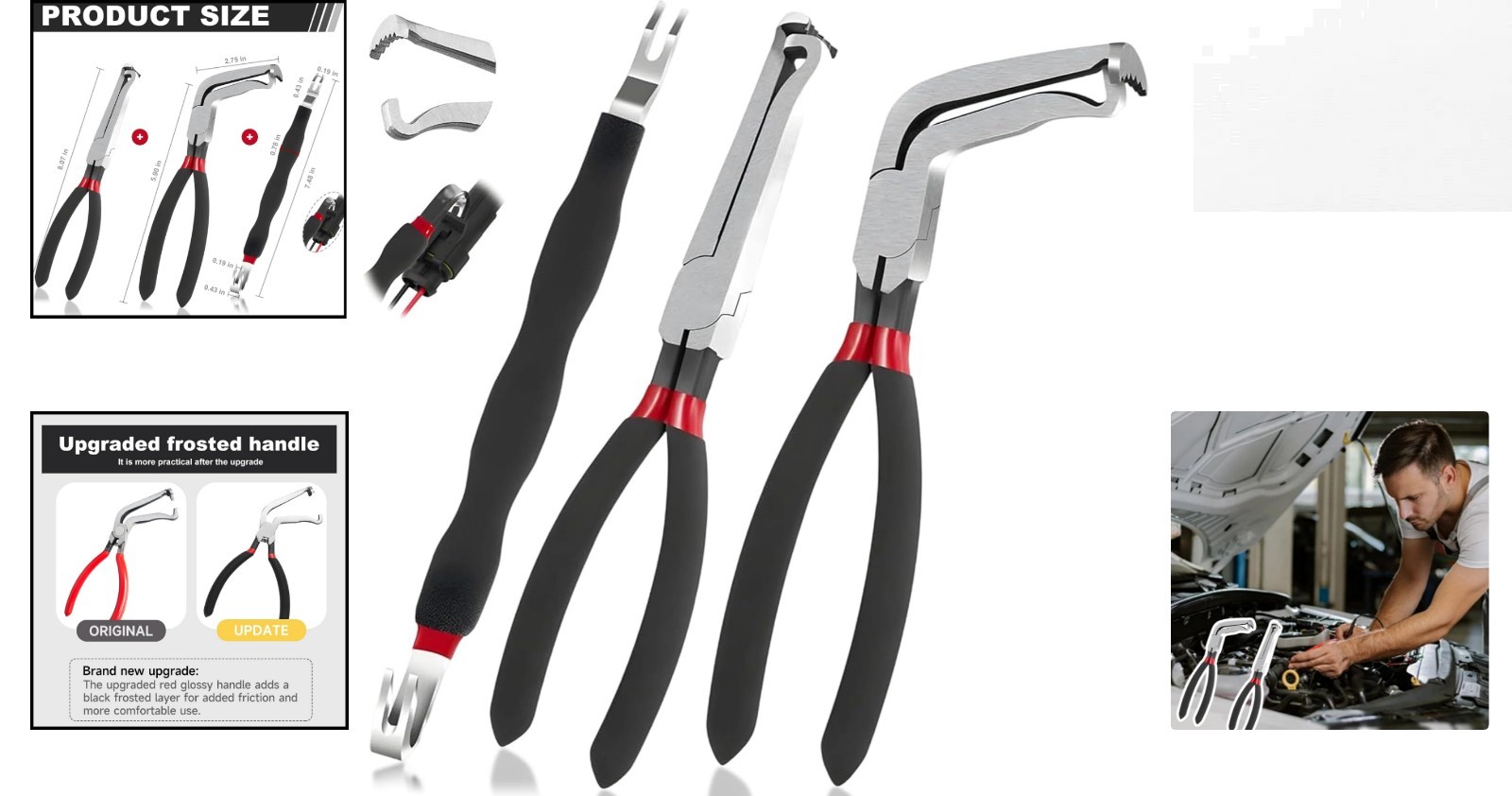 8in Automotive Electrical Connector Pliers Set – Dual-Headed with Grip Design