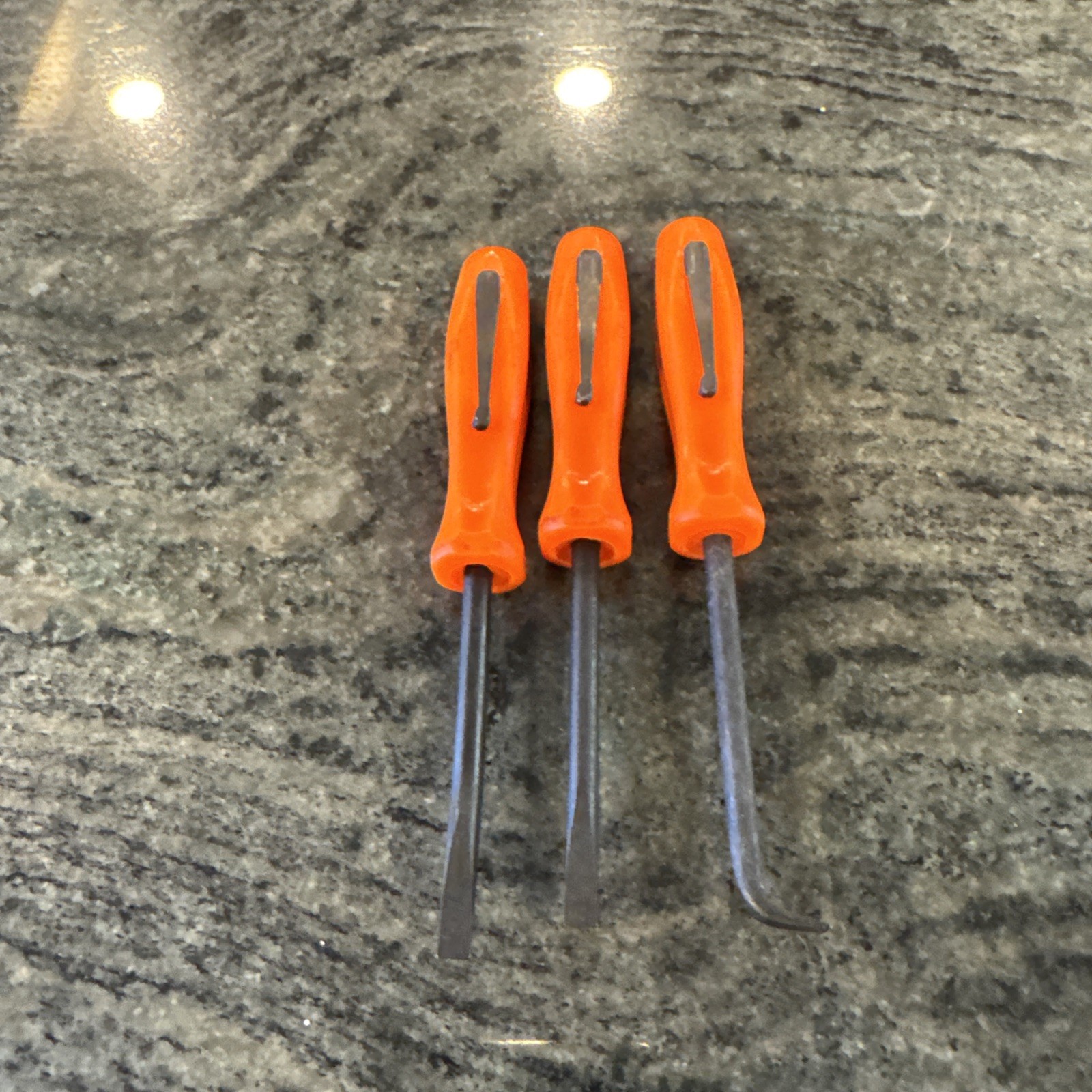 snap on 3 pc orange 5” mini poket prybar set straight, bent, 90dg pbms5o,b5o,a5o