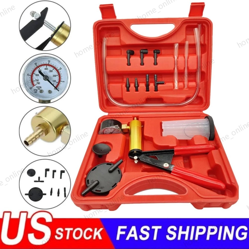 Hand Held Vacuum Pressure Pump Tester Set Brake Fluid Bleeder Bleeding Kit + Box