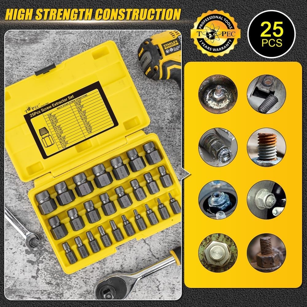 High-Torque 25-Piece Bolt Extractor Set – Easy Out Extractor with Various Sizes