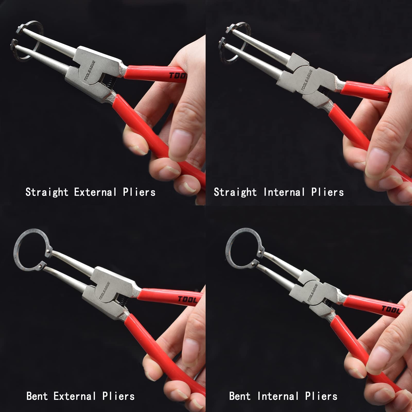 4 Pcs Heavy Duty Snap Ring Pliers Set – 7″ Internal/External Circlip Tools for R