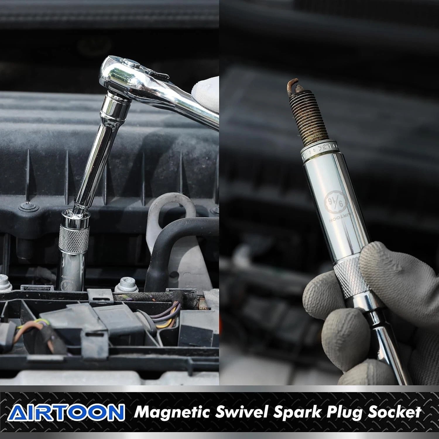7-Piece 3/8″ Dr. Magnetic Swivel Spark Plug Socket Set**