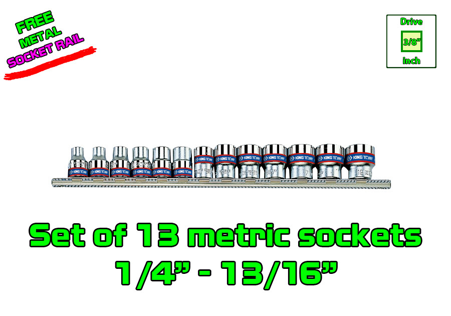 Set of 13 pcs 3/8” Drive 12 Point SAE Imperial Inch Standard Socket 12pt 3/8inch