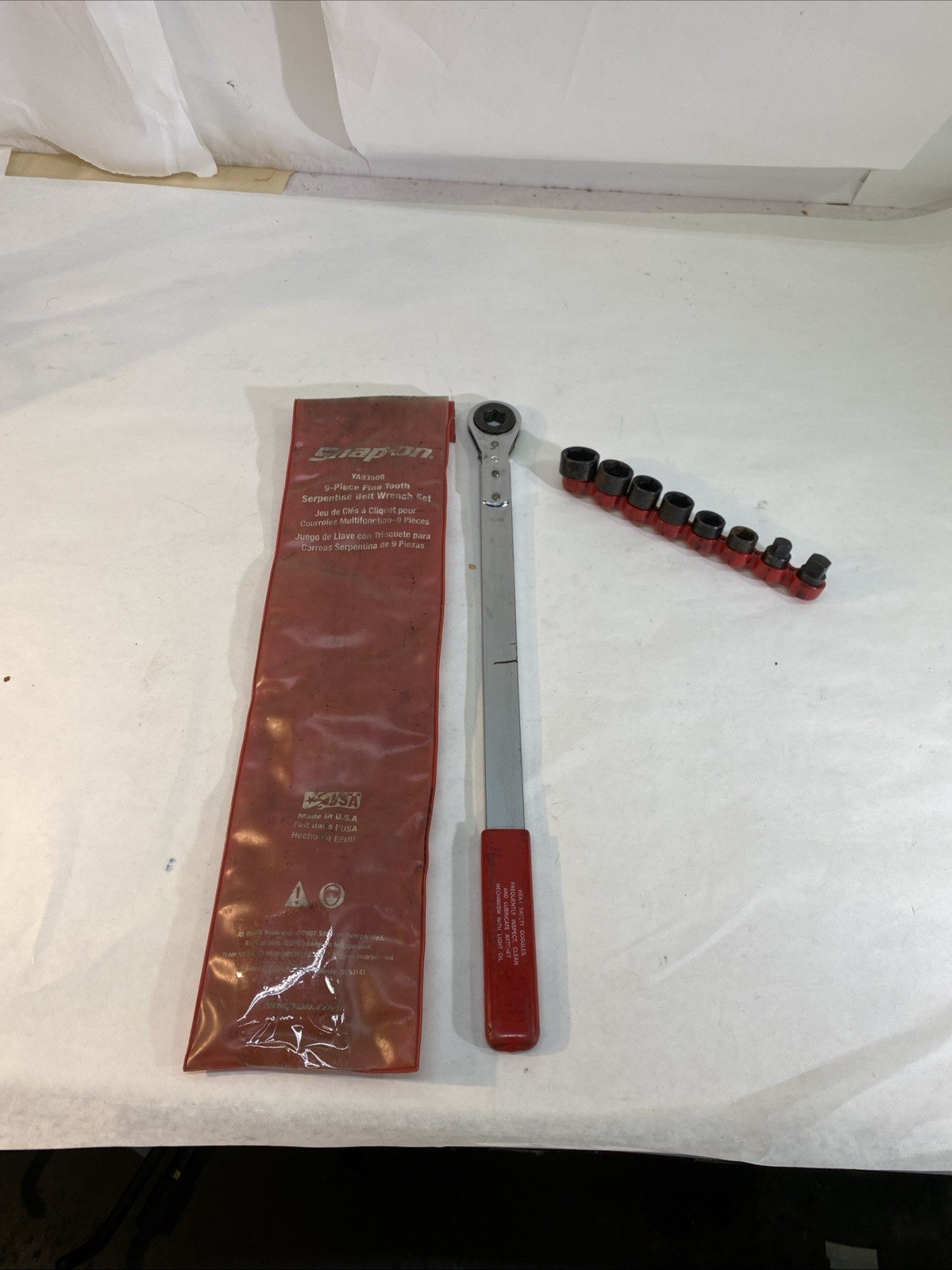 Snap On Tools Ratcheting Serpentine Belt Tensioning Wrench Set 9pc YA9350B USA