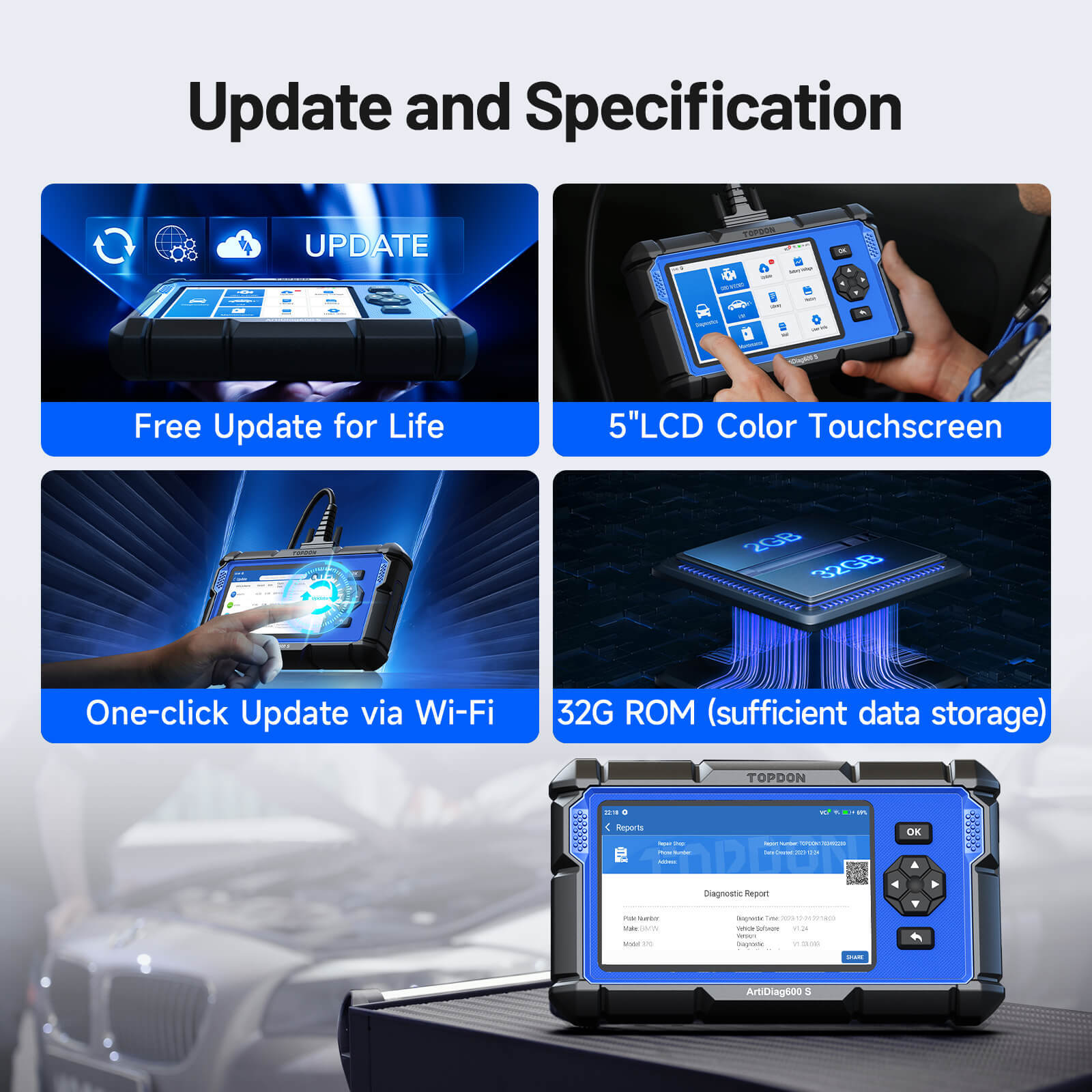 2025 New TOPDON ArtiDiag600S OBD2 Scanner Car Diagnostic Tool ABS SRS Oil Reset