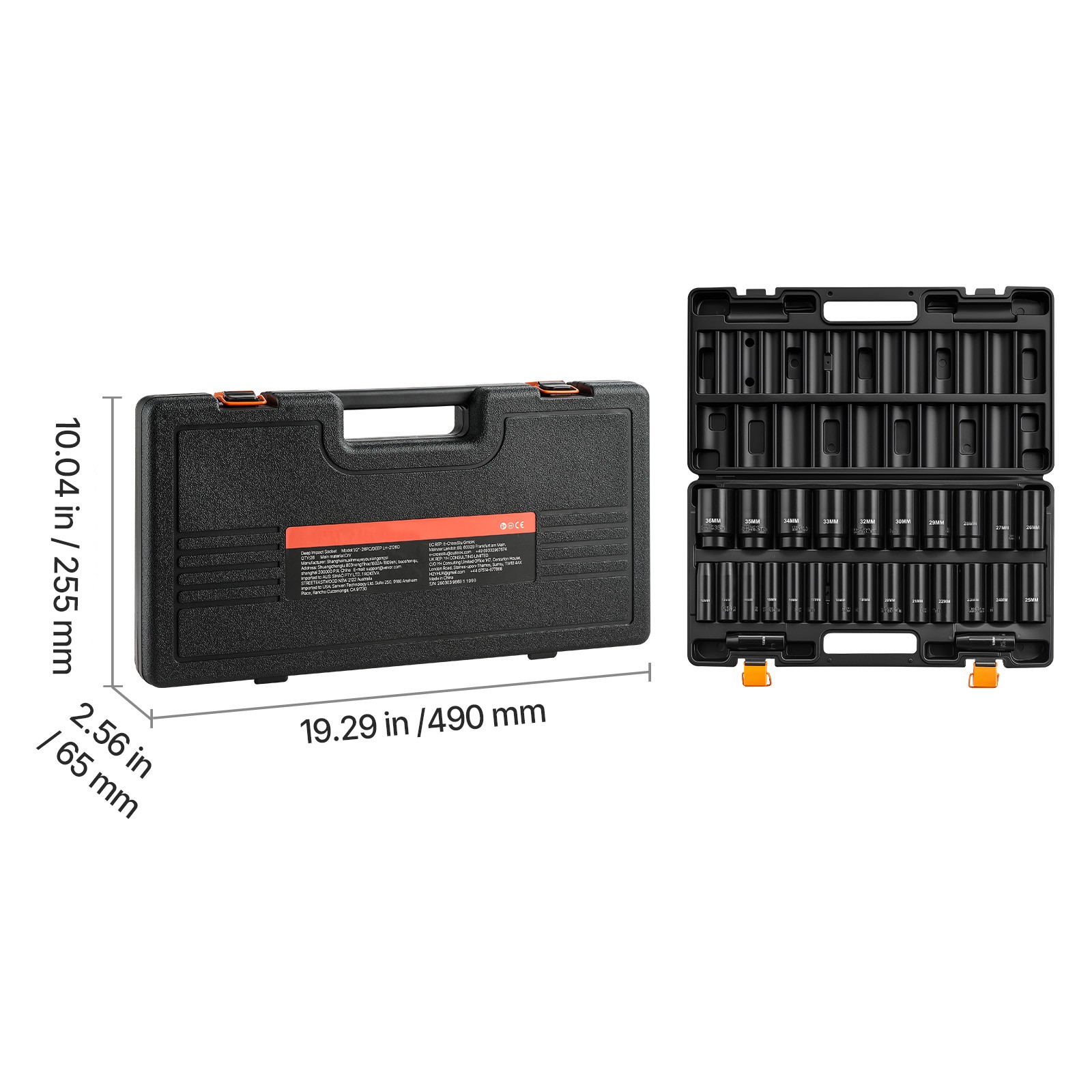 Uimoso 26-Piece 1/2″ Drive Impact Socket Set with 6-Point Design and Case