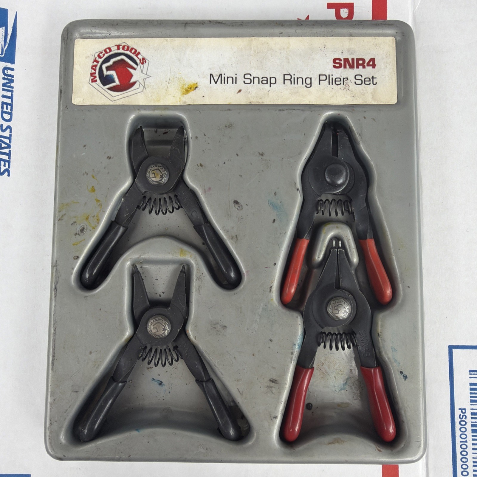 Matco Tools Mini Snap Ring Plier Set 4pc Set in Original Tray Red & Black Handle