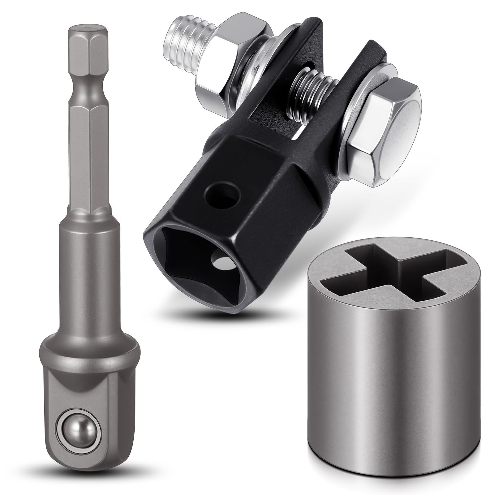 3 Pcs Heavy-Duty Scissor Jack Adapter Set for Hand Drill & Impact Wrench, 1/2″ S
