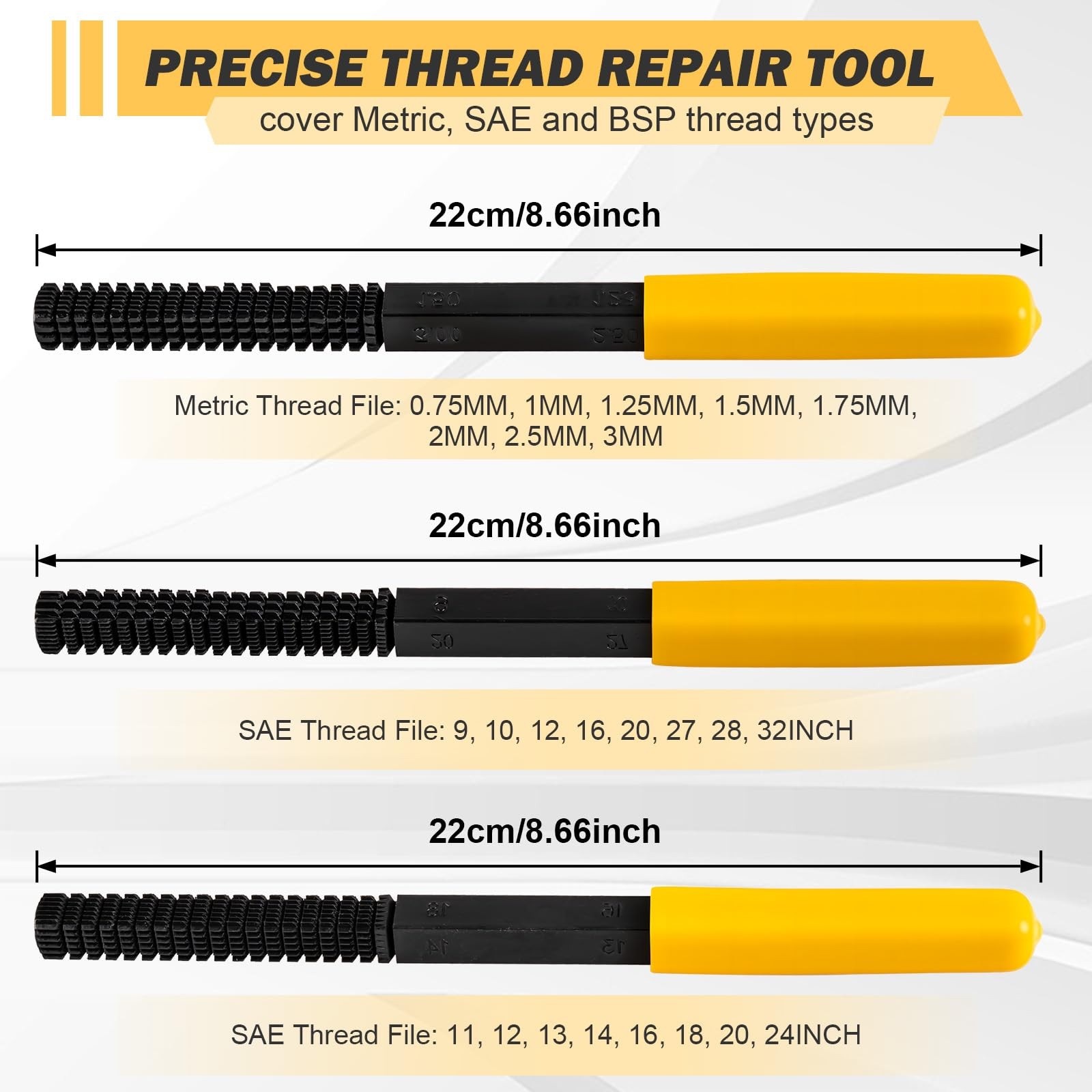Juego Limas Restauradoras Rosca Thread Repair File Set SAE Metric Pitch Kit 3PCS