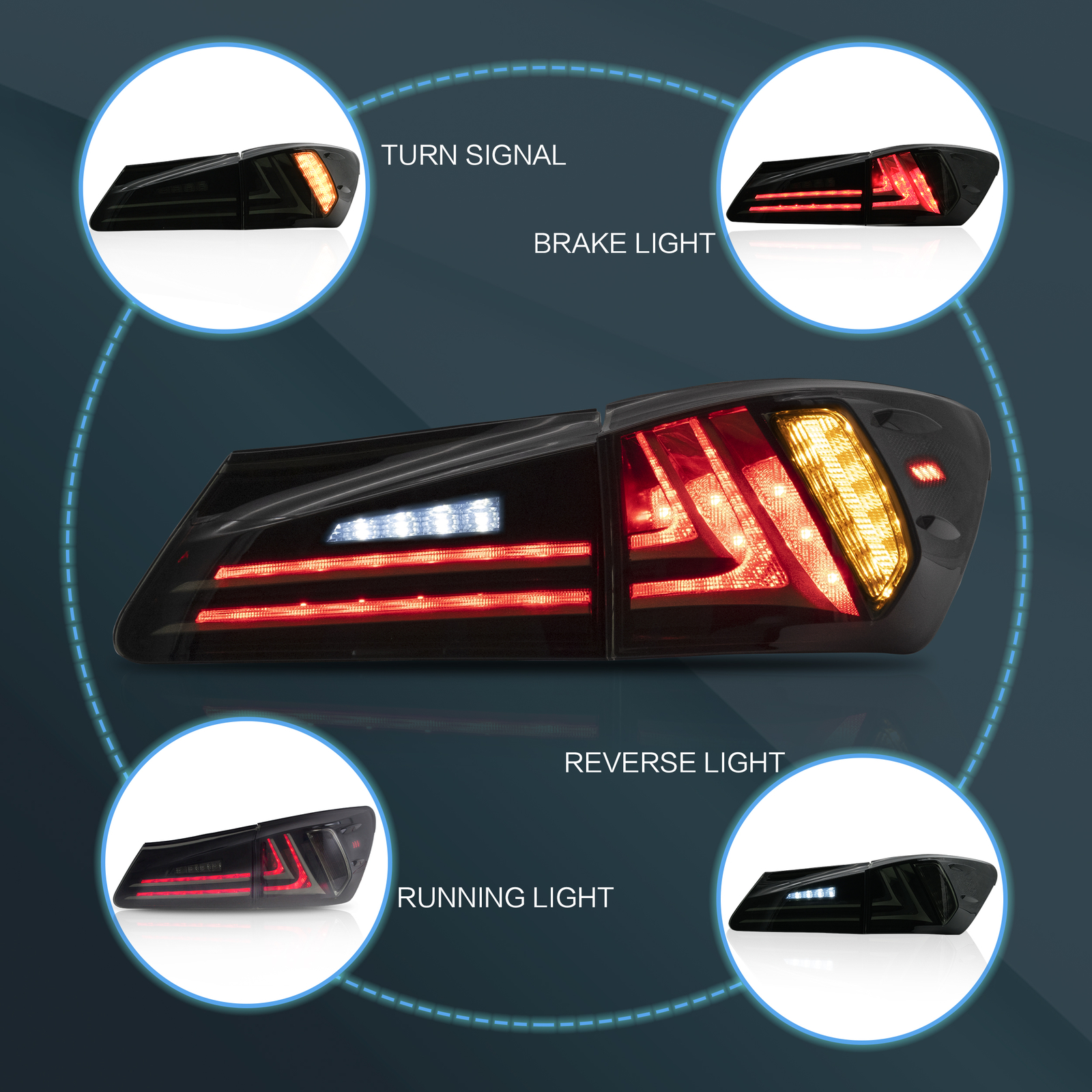 4PCS LED Headlights+Tail Lights For 2006-2013 Lexus IS250 IS350 ISF W/Sequential