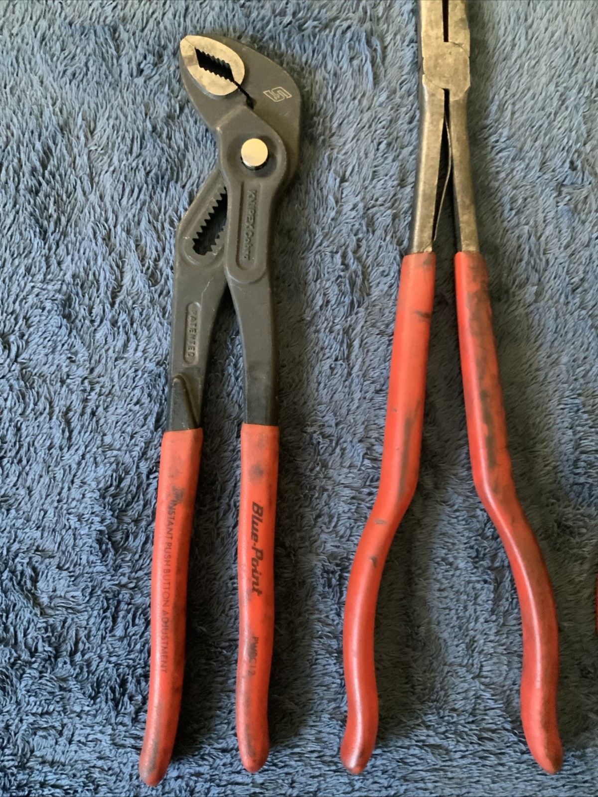 Snap On/ Blue Point 3pc Pliers….hard To See Logos…..see Descrip, One Has Bend