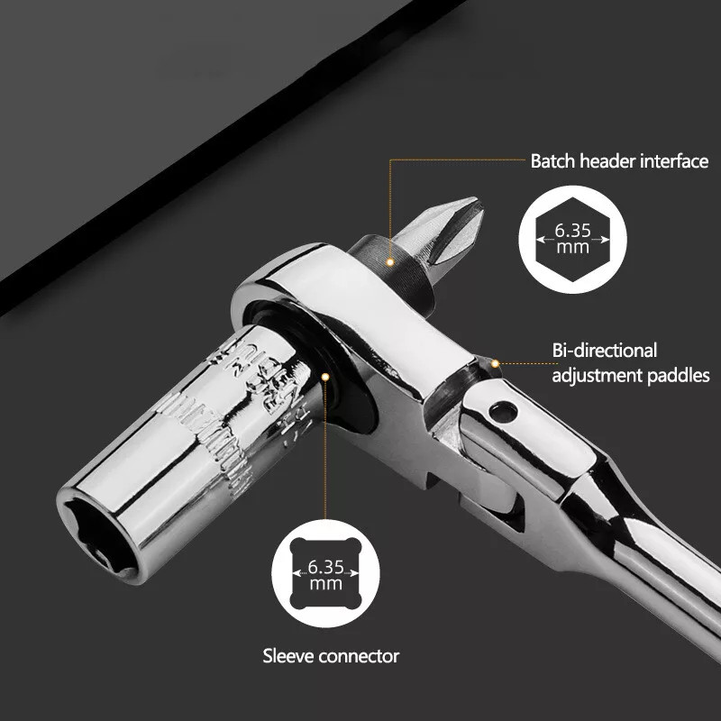1/4″in Drive Ratchet Handle Socket Wrench 2 in 1 Flexible Head Ratchet 72 Tooth