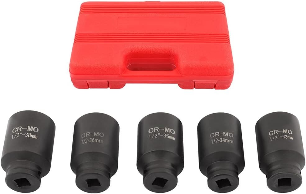 5 Piece 1/2 Inch Drive Deep Impact Axle Hub Socket Set Fit For Most Cars, 6 Poi