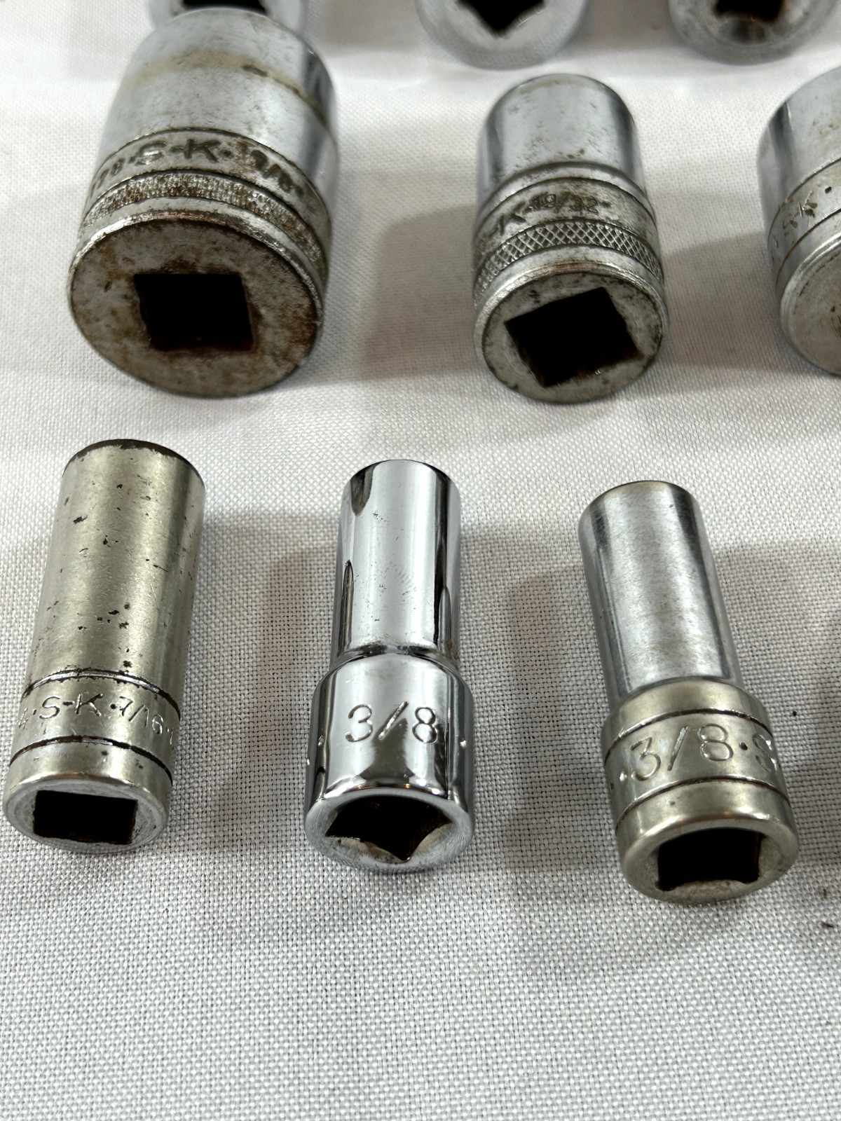 Lot of S-K Sockets – 29 Pieces – All different types 26 3/8 Drive- 1/2 Drive