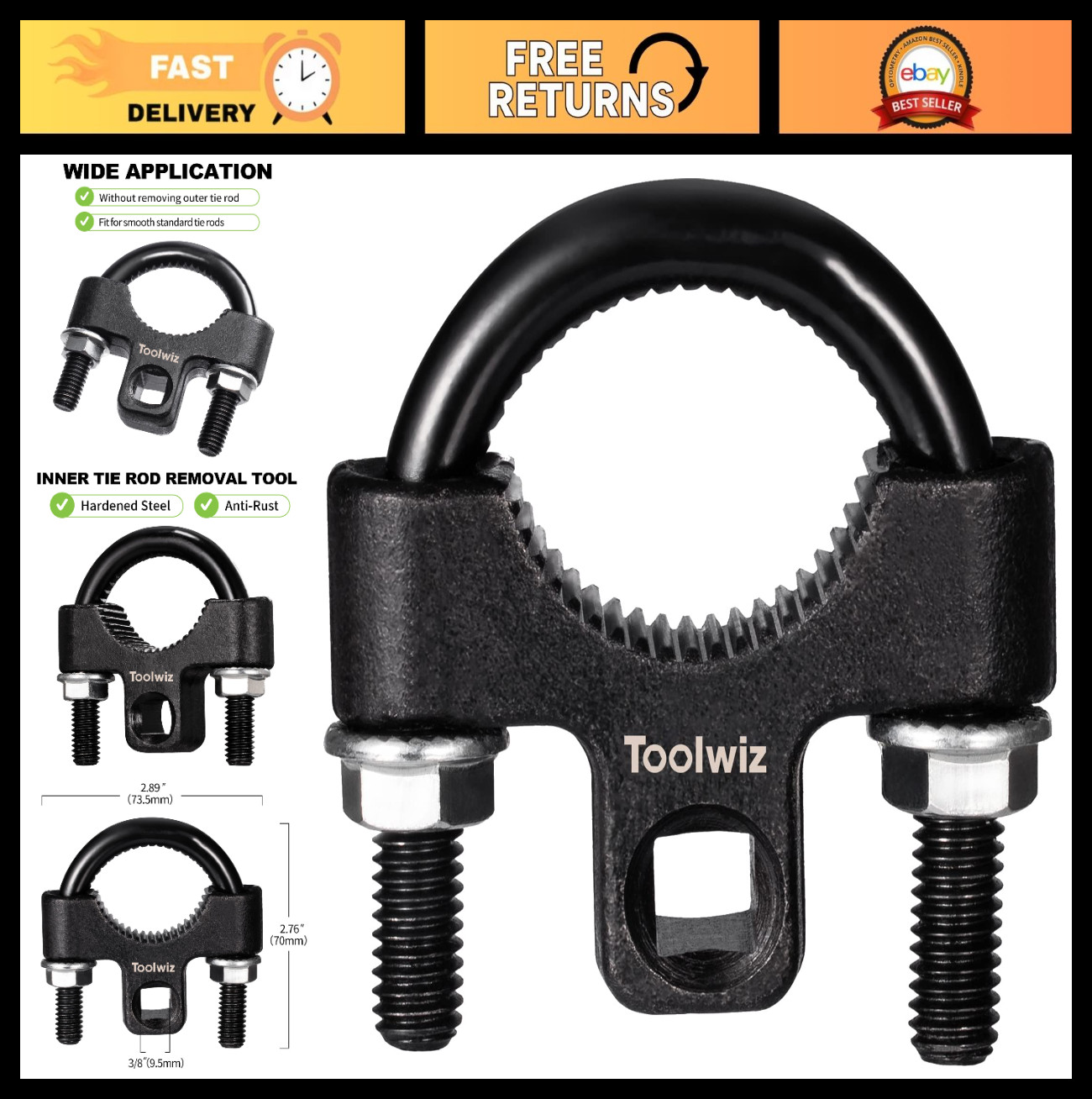 Universal Inner Tie Rod Removal Tool – 3/8″ Low Profile 30-42mm, Non-Slip Grip f