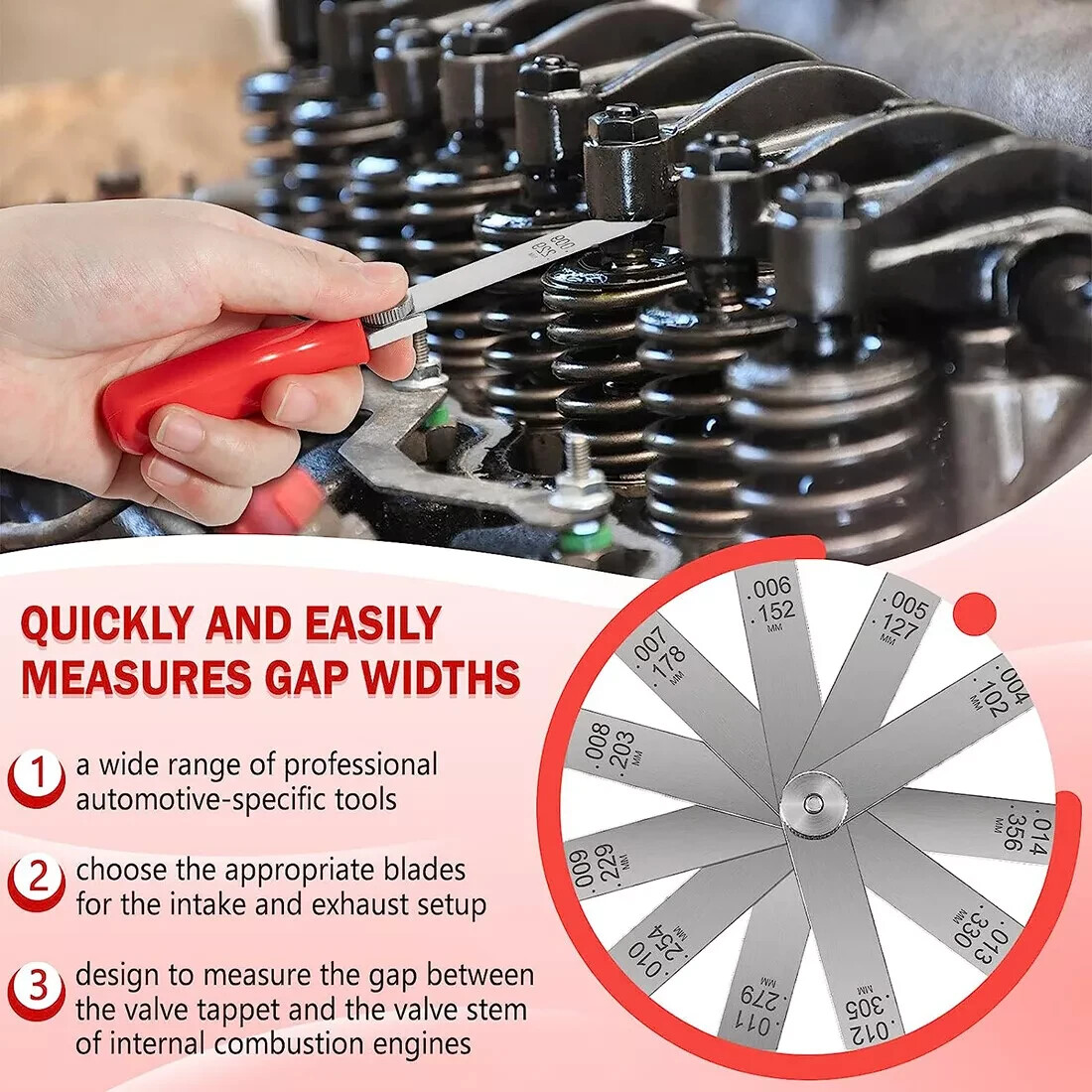 A308 Offset Valve Tappet Gauge 11-Blade Feeler Gauge Kit Sizes 0.004″ to 0.014″