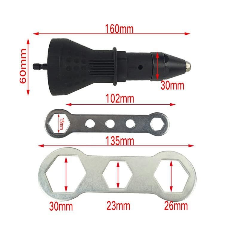 Cordless Electric Rivet Gun Adapter Kit Nut Drill 4.8mm x 160mm, Blue