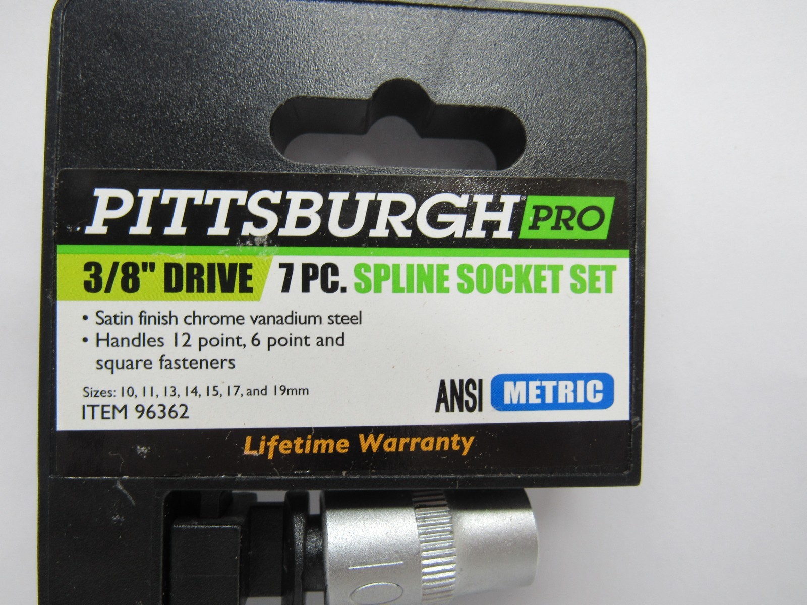 Pittsburgh Pro 3/8″ drive. 7pc spline socket Set 12 point 6 point & square faste