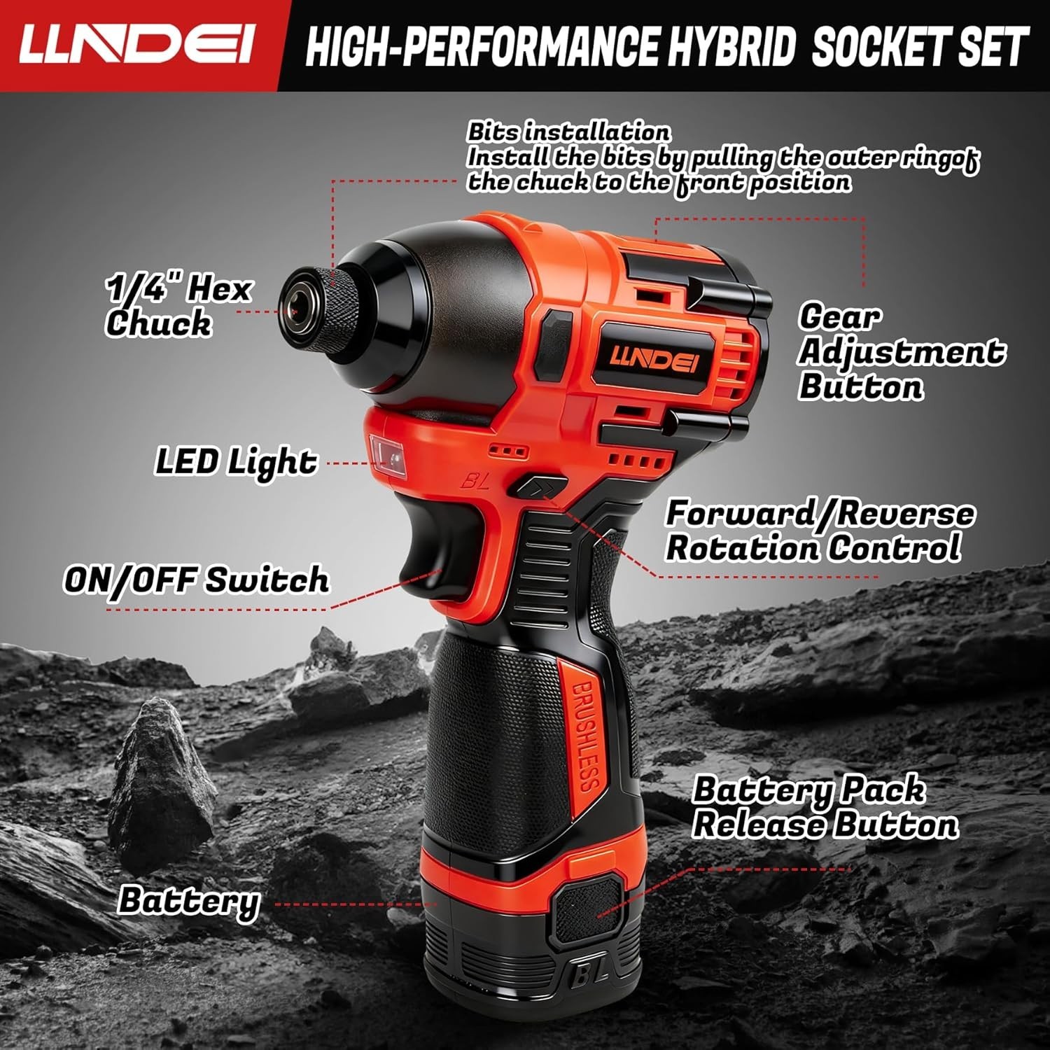 16V Brushless Impact Driver Kit, 108 PCS 140N. m, 6 point 1/4″ Drive Socket S…