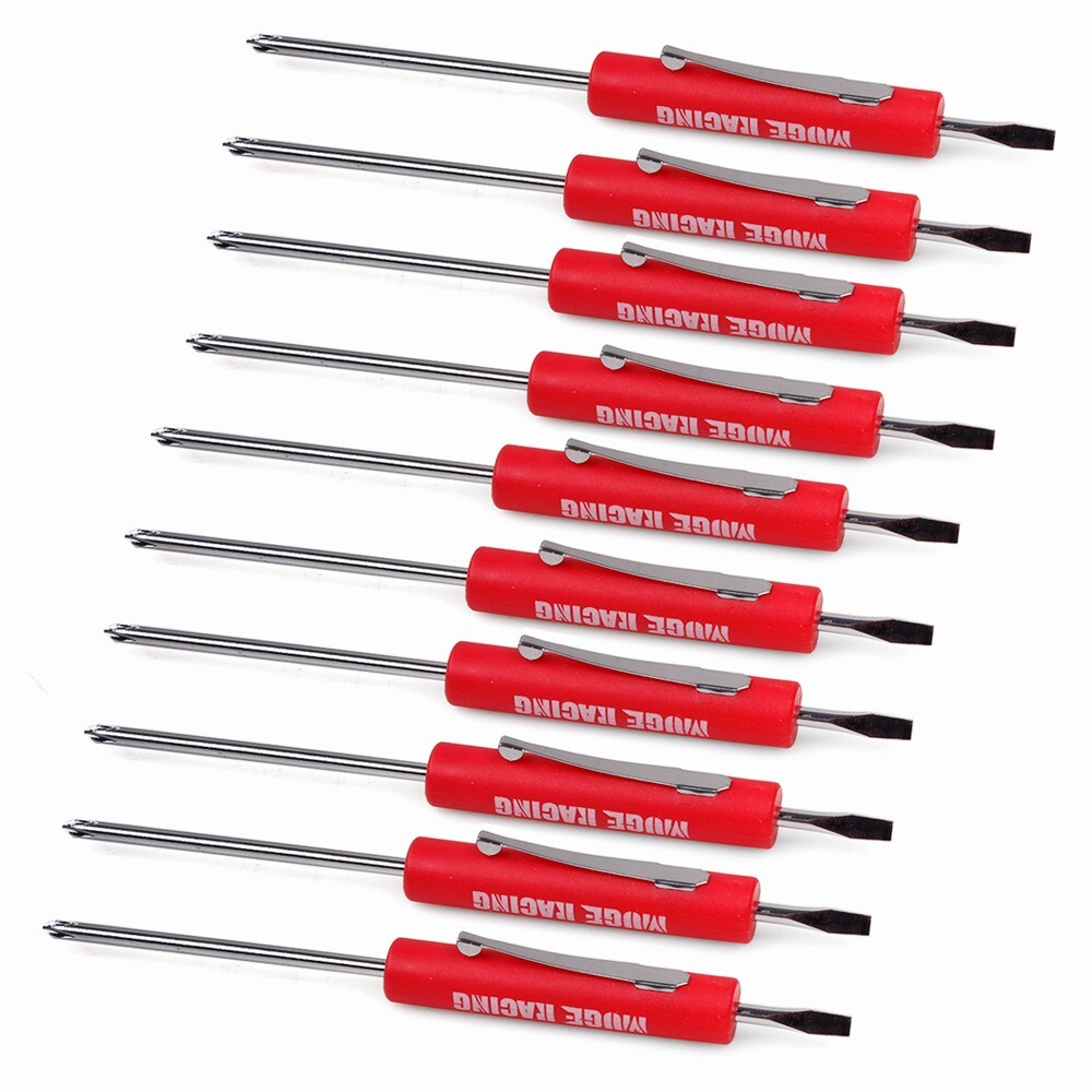 10PCS Mini Pocket Screwdriver Flat Tip w/ Magnet and Clip Phillips Slotted Flat