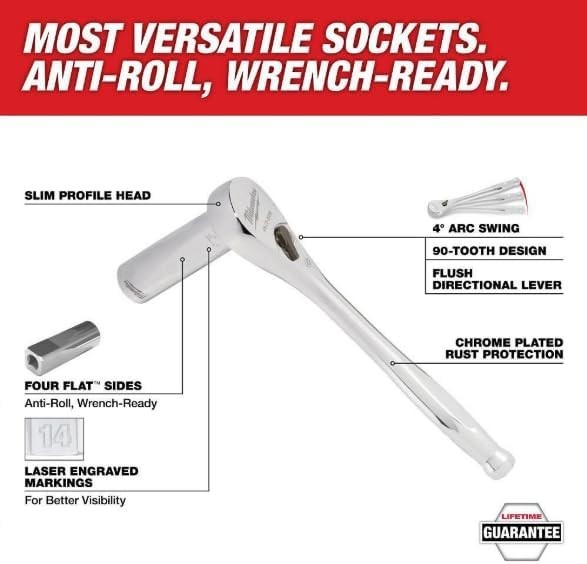 Milwaukee Electric Tools MLW48-22-9004 1/4In Ratchet & Socket Set – SAE & Metric