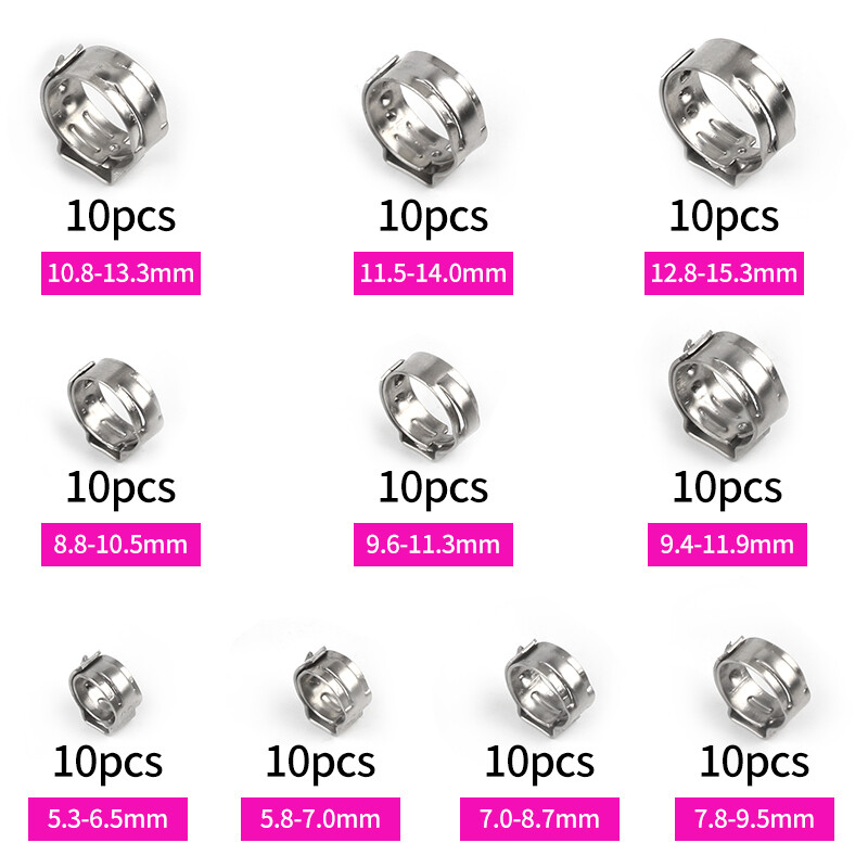 130/100 Hose Clamp Single Ear Stainless Steel Clip Crimp Air Water Fuel Pipe Set