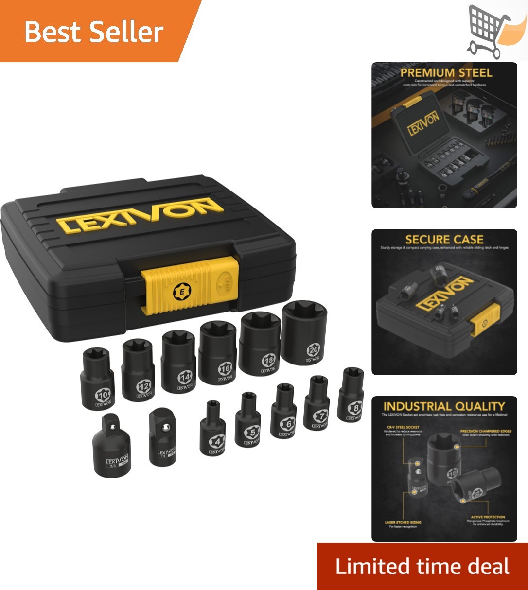 E-Torx Socket Set Chrome Vanadium Steel 13-Piece Female Star E4-E20
