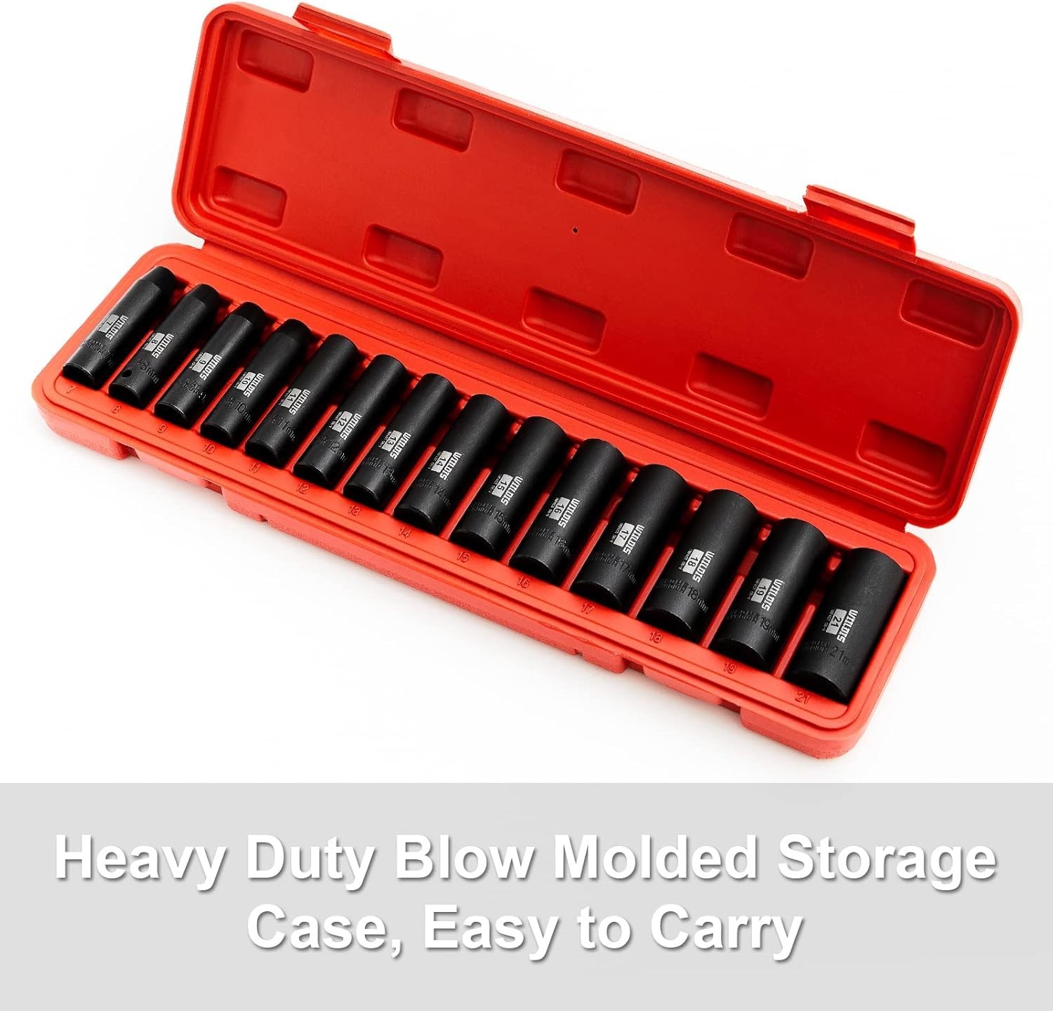 14-Piece 3/8-Inch Drive Impact Socket Set 7-21mm CR-V 6-Point Black Finish