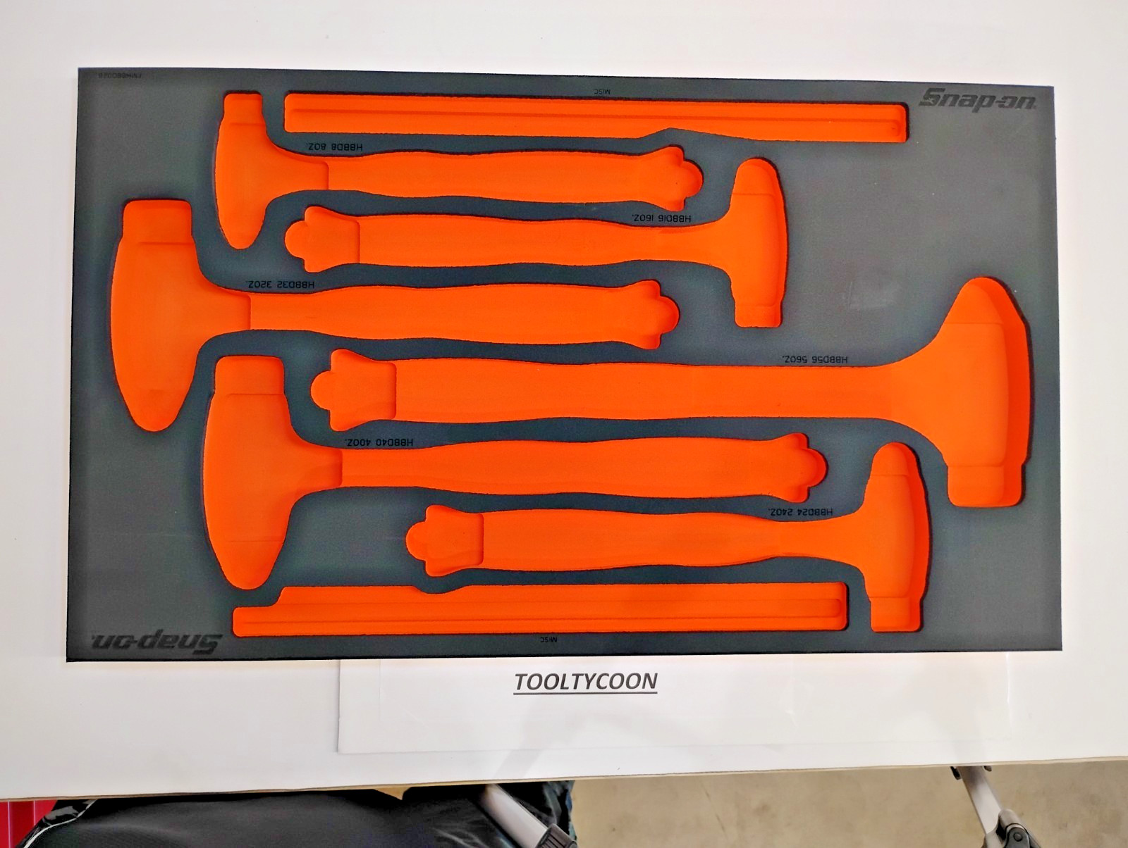 Snap-on Tools ORANGE FOAM ORGANIZER for 6pc Ball Peen Hammer Set FMHBBD028