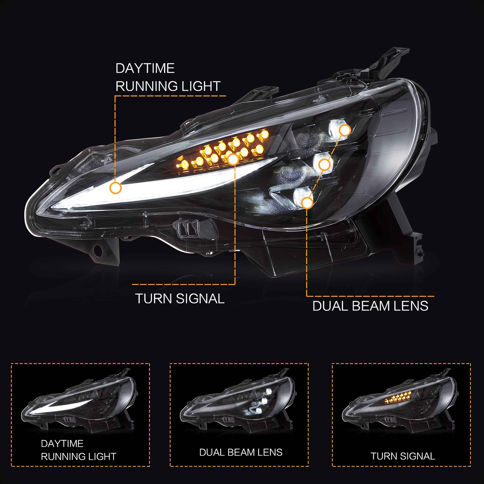 VLAND LED Projector Headlights For 12-20 Toyota 86/Subaru BRZ/FR-S w/Sequential