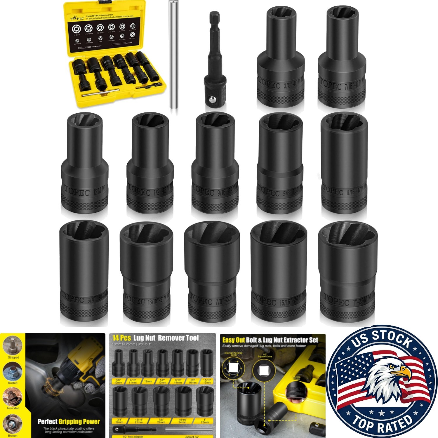 Versatile 14Pcs Wheel Lock Removal Kit – High-Quality Lug Nut Extractors