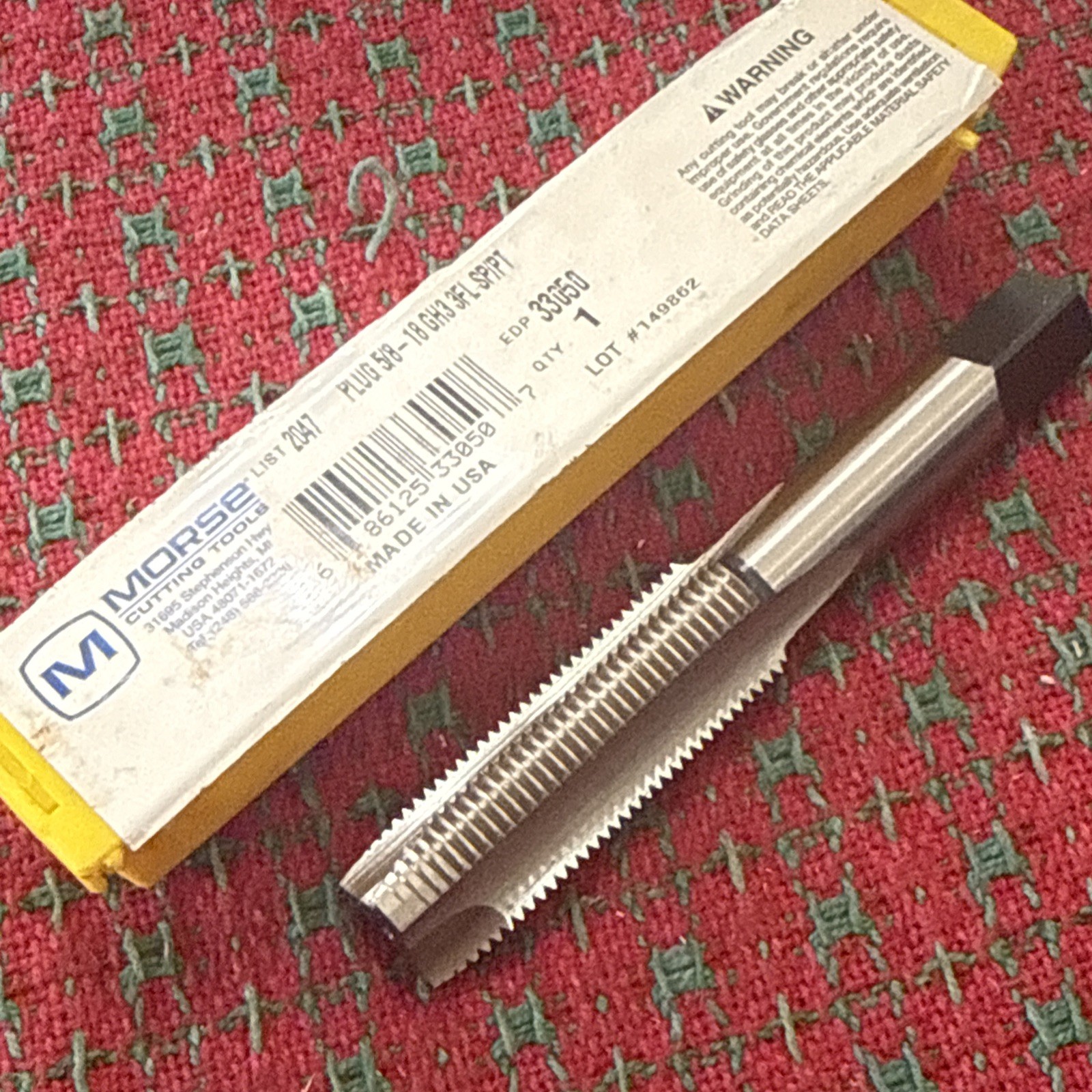 5/8-18 NF Plug Hand Tap HSS Spiral Pt GH3 Morse USA 🇺🇸 New