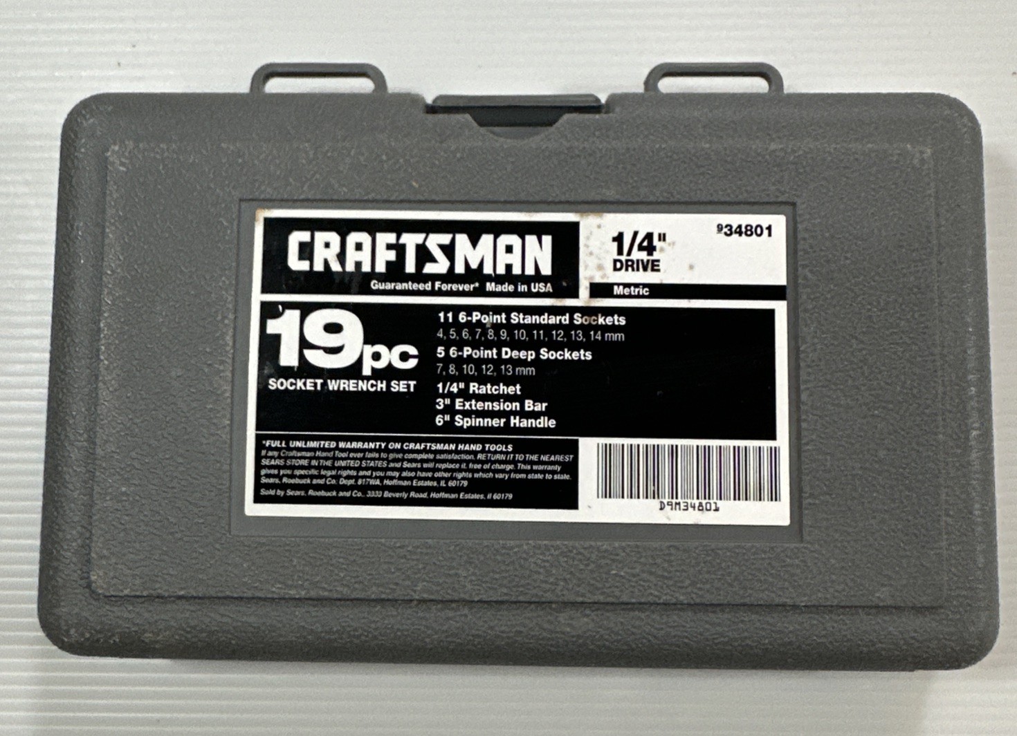 Craftsman 9 – 34801 1/4 Drive Metric Ratchet/Socket Set 19 Pcs Complete