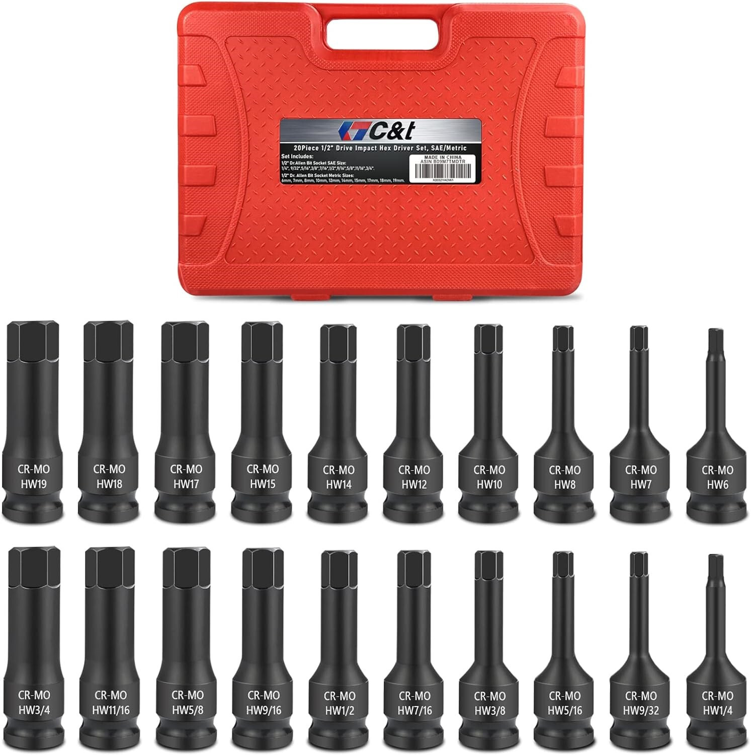 1/2″ Drive Master Impact Hex Bit Set SAE Metric Hex Head Driver Allen Bit Socket