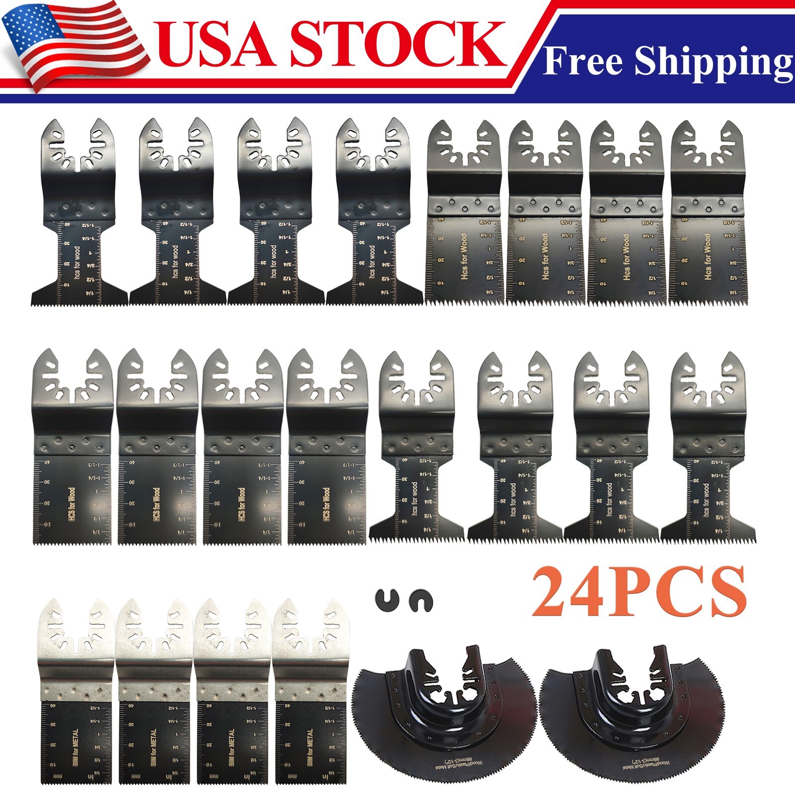 24x Oscillating Saw Blades Multi Tool Kit Wood Metal Cut Cutter For Dewalt Fein