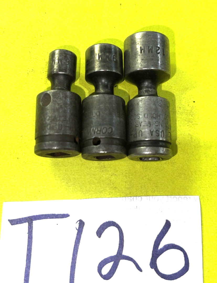 CORNWELL TOOLS 3 PIECE 1/4 DRIVE METRIC IMPACT SWIVEL SOCKETS 6, 9, 12MM